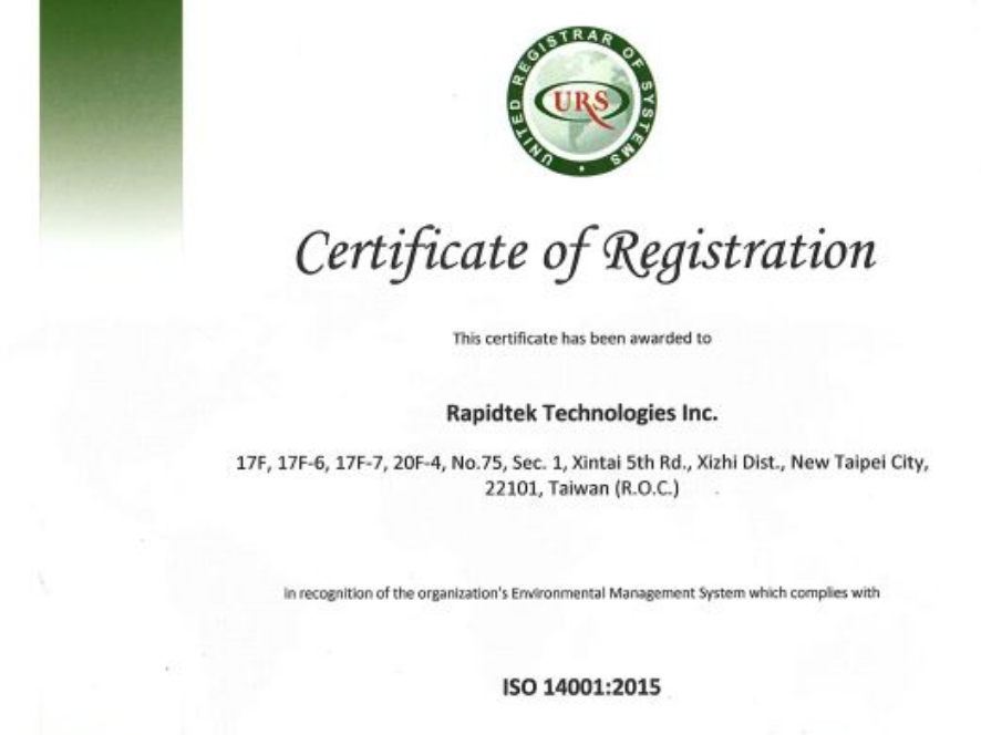 Congratulations to Rapidtek for achieving the Environmental Management System Certificate ISO14001:2015!